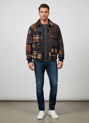 BoB Company Pier Jacket – Patchwork – Multicolour Bruin Blauw