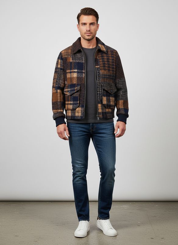 BoB Company Pier Jacket – Patchwork – Multicolour Bruin Blauw