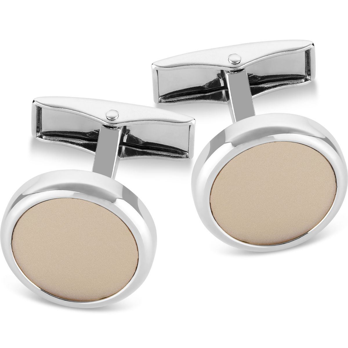 Manchetknopen Rond Zilver met Beige Inleg - Lindenmann