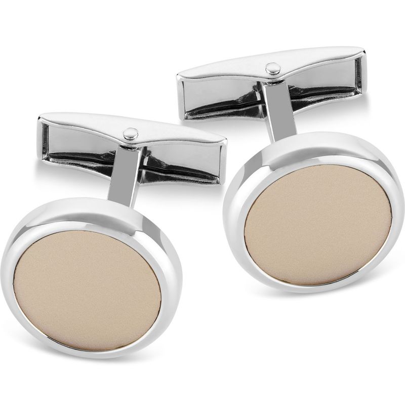 Manchetknopen Rond Zilver met Beige Inleg - Lindenmann