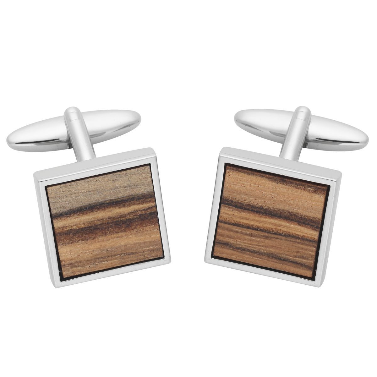Manchetknopen Vierkant Zilver met Houtinleg - Lindenmann