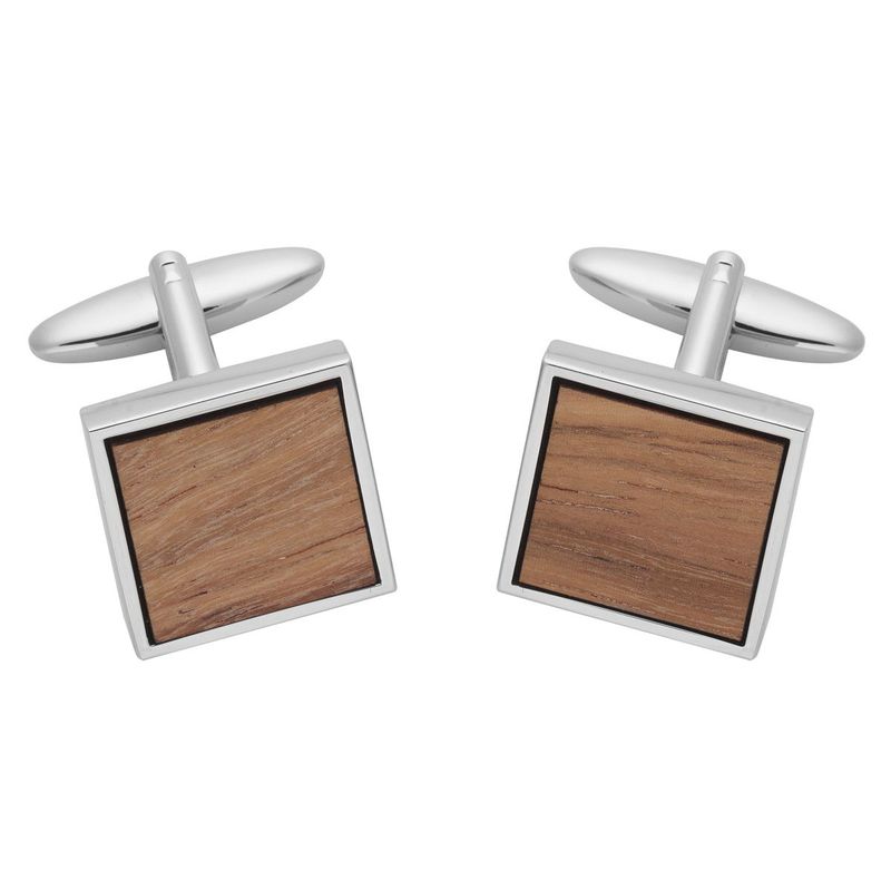 Manchetknopen Zilverkleurig  met Houtinleg