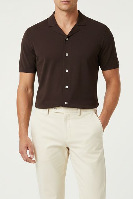 AT.P.CO Havana Resort Shirt – Donkerbruin – 100% Knitted Katoen