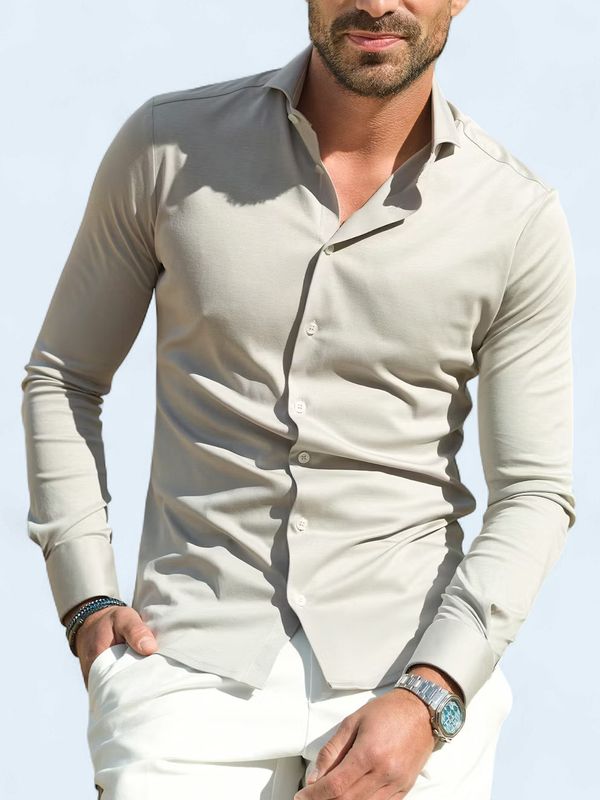 Ledûb Luxury Knit Overhemd – Lichtgrijs Slim Fit