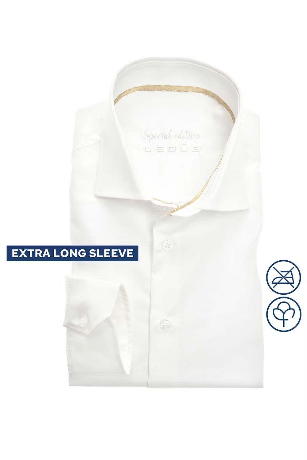 Ledûb Strijkvrij Trouwoverhemd – Gebroken Wit Slim Fit (Extra Lange Mouw)
