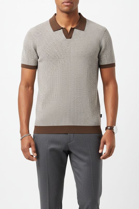 AT.P.CO Spiga Gebreide Polo – Bruin/Beige – 100% Katoen