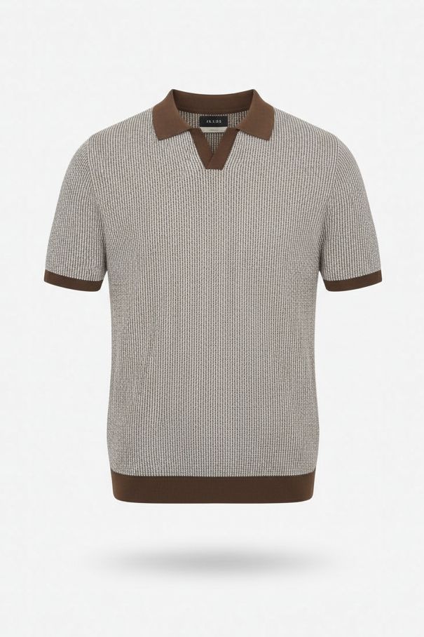 AT.P.CO Spiga Gebreide Polo – Bruin/Beige – 100% Katoen