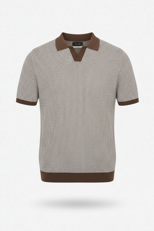 AT.P.CO Spiga Gebreide Polo – Bruin/Beige – 100% Katoen