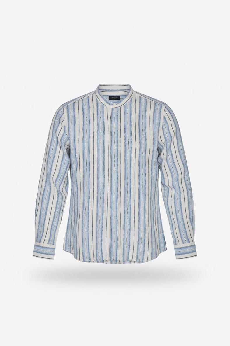 AT.P.CO Florian Polo-Overhemd – Linnen/Katoen – Blauw/Wit Streep