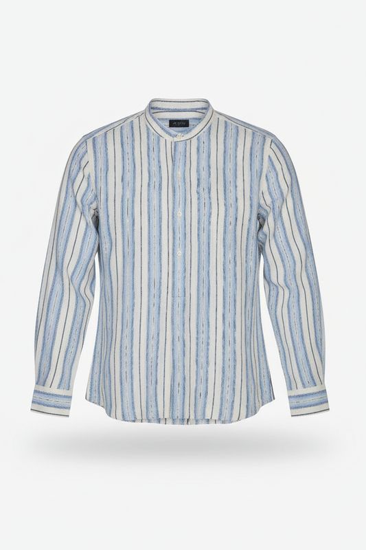 AT.P.CO Florian Polo-Overhemd – Linnen/Katoen – Blauw/Wit Streep