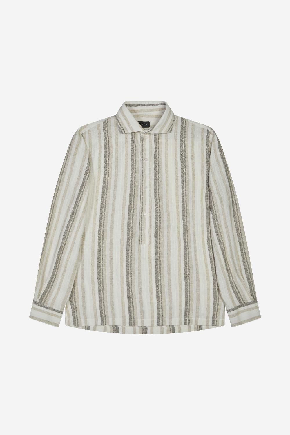AT.P.CO Kevin Polo-Overhemd – Linnenmix – Beige/Groen Streep