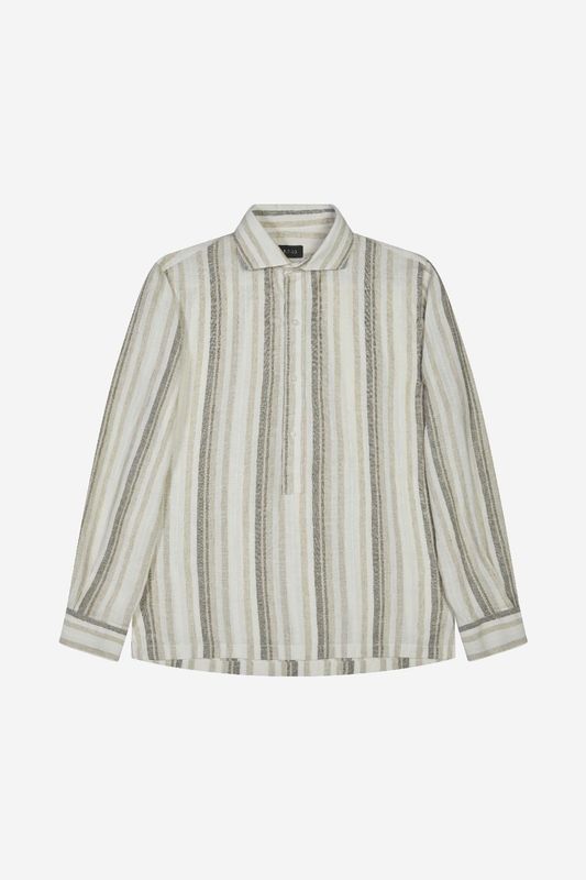 AT.P.CO Kevin Polo-Overhemd – Linnenmix – Beige/Groen Streep