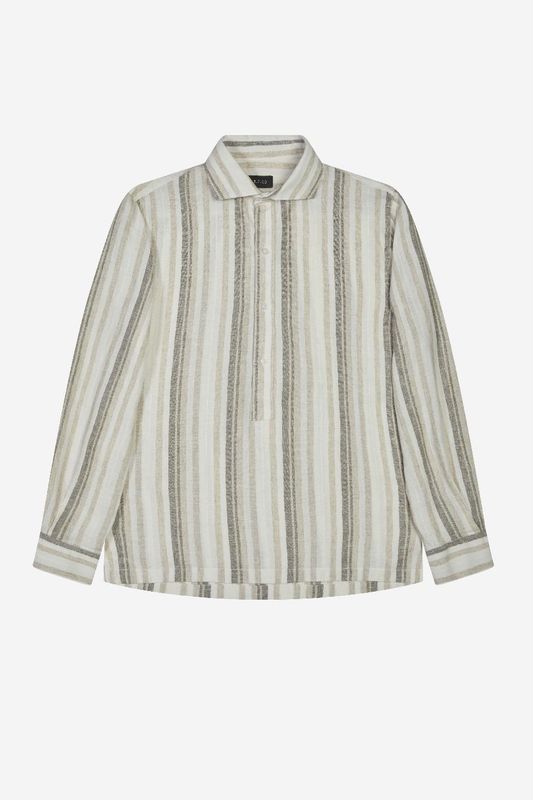 AT.P.CO Kevin Polo-Overhemd – Linnenmix – Beige/Groen Streep