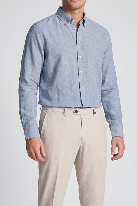 Mos Mosh Gallery Linnen Shirt Theo – Lichtblauw Gestreept