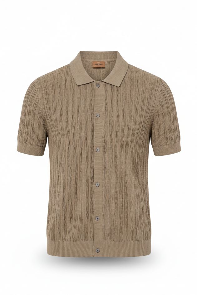 Mos Mosh Gallery Knitted Polo Dario  – Zand