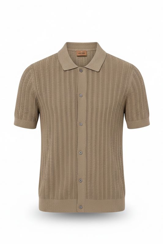 Mos Mosh Gallery Knitted Polo Dario  – Zand