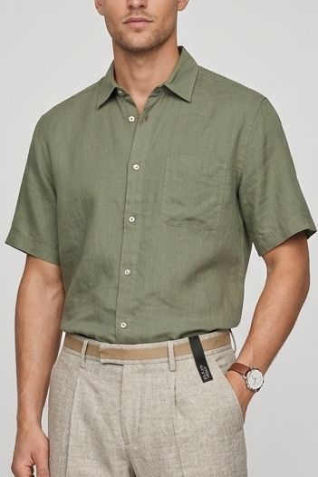 Mos Mosh Linnen Short Sleeve Overhemd Theo – Groen – 100% Linnen