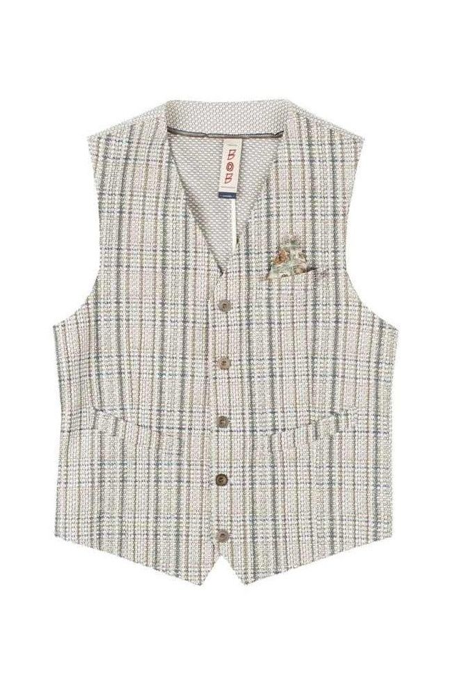 Bob Knitted Gilet – Beige/Groen Bruin Geruit – Katoenmix