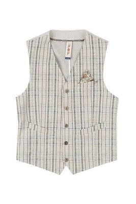 Bob Knitted Gilet – Beige/Groen Bruin Geruit – Katoenmix