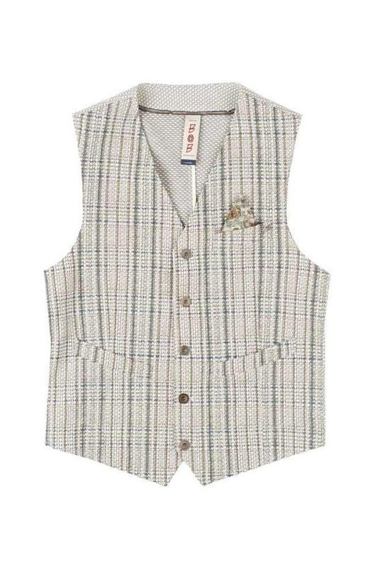 Bob Knitted Gilet – Beige/Groen Bruin Geruit – Katoenmix