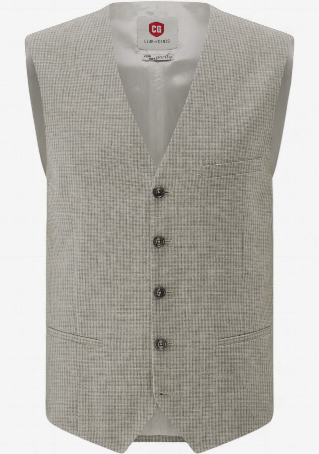 Gilet – Beige Geruit – Slim Fit