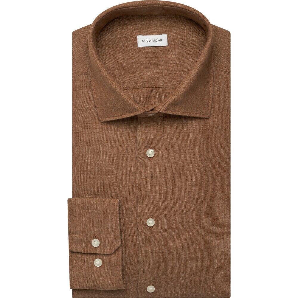 Seidensticker Linnen Overhemd - Regular Fit -Bruin