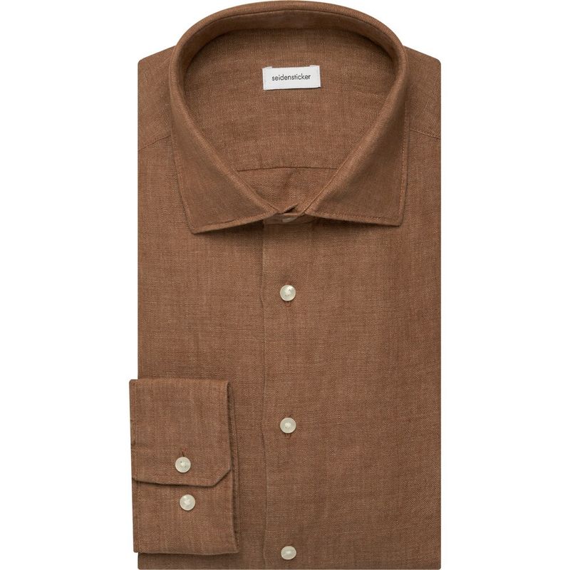 Seidensticker Linnen Overhemd - Regular Fit -Bruin