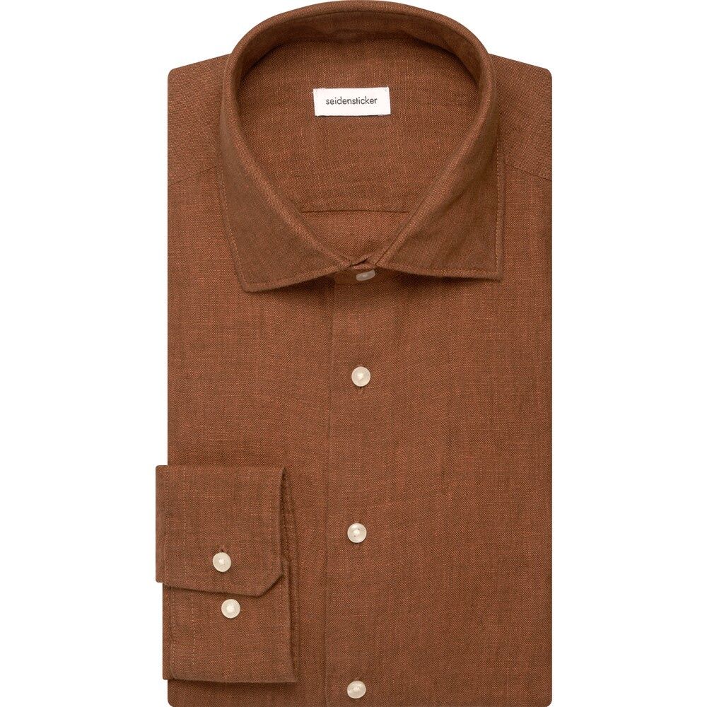 Seidensticker Linnen Overhemd - Regular Fit -Roestbruin