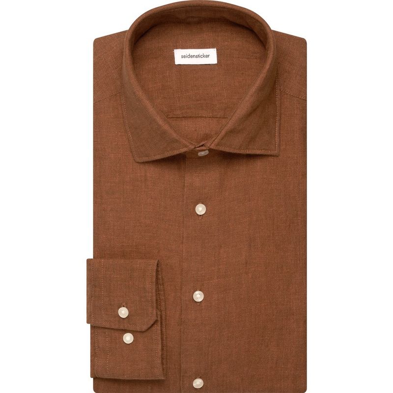 Seidensticker Linnen Overhemd - Regular Fit -Roestbruin