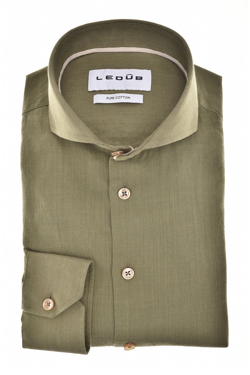 Ledûb Overhemd – Middengroen - Puur Katoen - Modern Fit