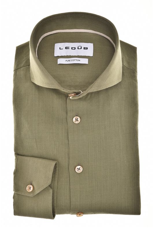 Ledûb Overhemd – Middengroen - Puur Katoen - Modern Fit