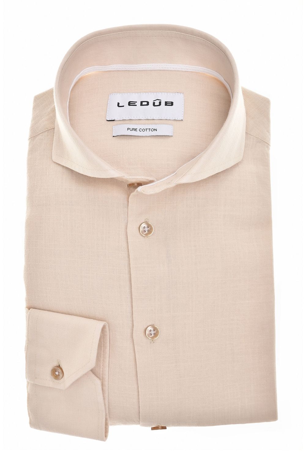 Ledûb Overhemd - Lichtbeige - Puur Katoen - Modern Fit