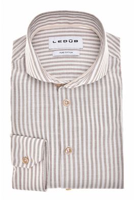 Ledûb Overhemd – Beige/Wit Gestreept- Puur Katoen - Modern Fit