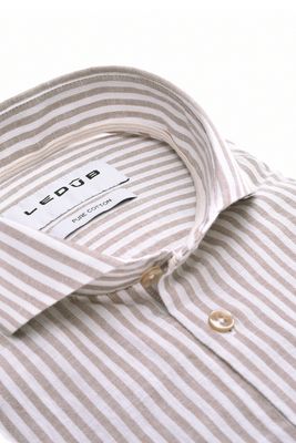 Ledûb Overhemd – Beige/Wit Gestreept- Puur Katoen - Modern Fit