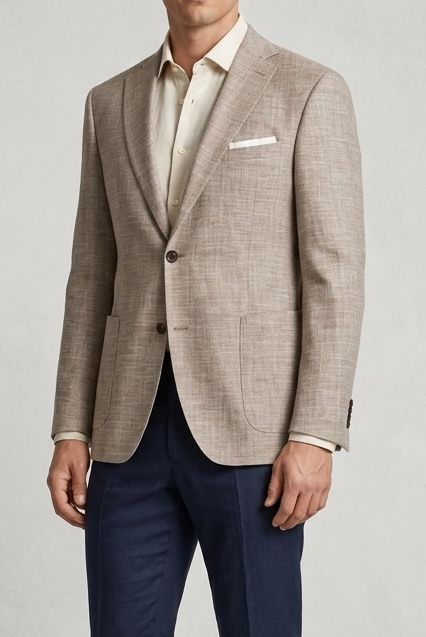 Carlo Barbera - Beige Gemeleerd Colbert - Katoen Zijde Wol