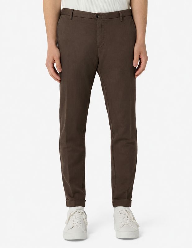 AT.P.CO Cacaobruin Haringbone Chino – Slim Fit – Katoen Linnen