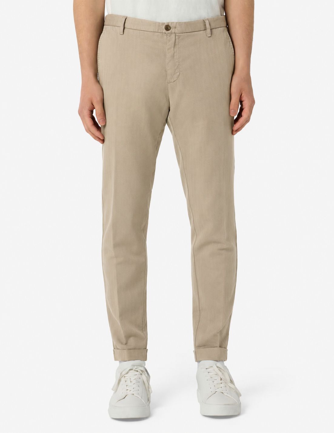 AT.P.CO Zand Haringbone Chino – Slim Fit – Katoen Linnen