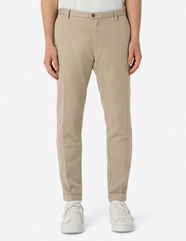 AT.P.CO Zand Haringbone Chino – Slim Fit – Katoen Linnen