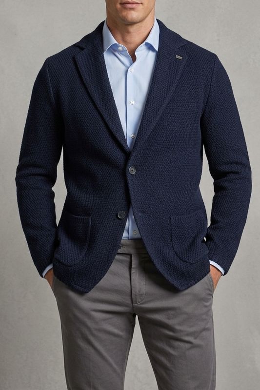 BOB Company Vest Beverly – Donkerblauw Gebreid Colbert – Made in Italy