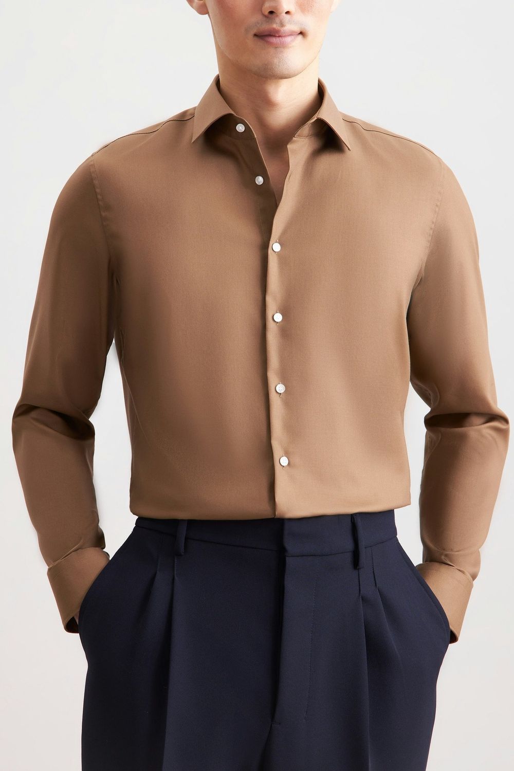 Overhemd – Slim Fit – Extra Fine Twill – Nougat