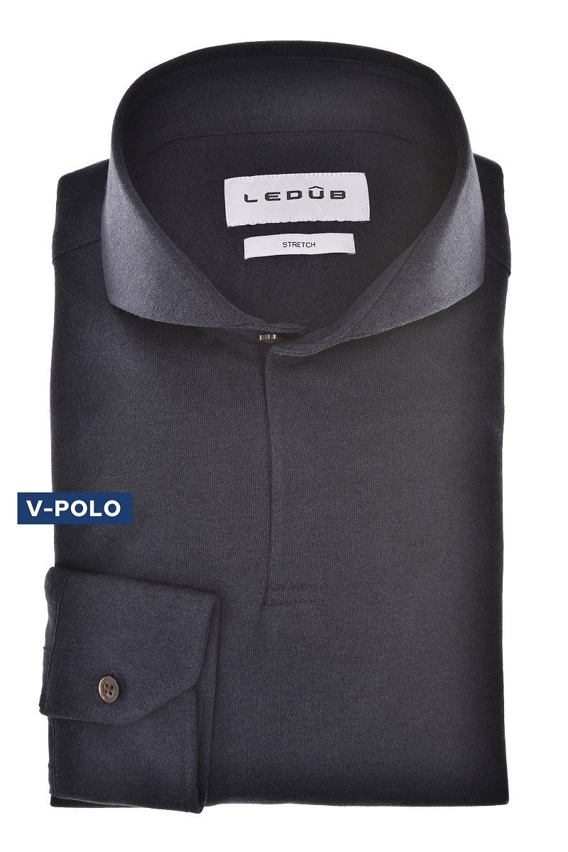 Ledûb Luxury Knit Longleeve Polo– Donkerblauw Slim Fit