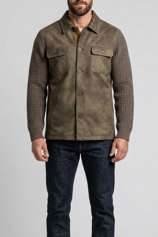 BOB Company Desk Overshirt – Fango – Suède-look met Gebreide Mouwen