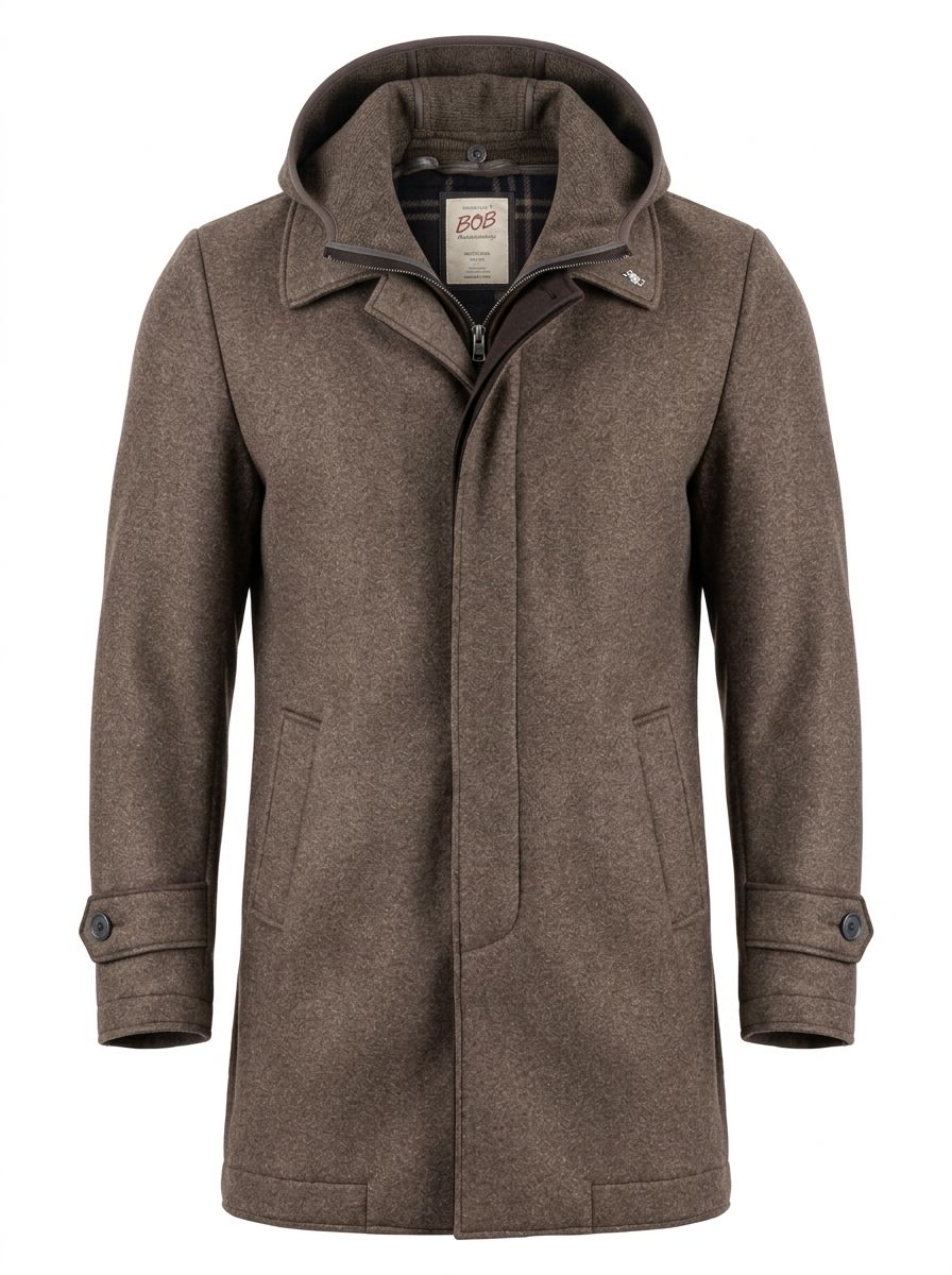 BOB Company Land Lange Mantel – Chocoladebruin – Gebreide Capuchon