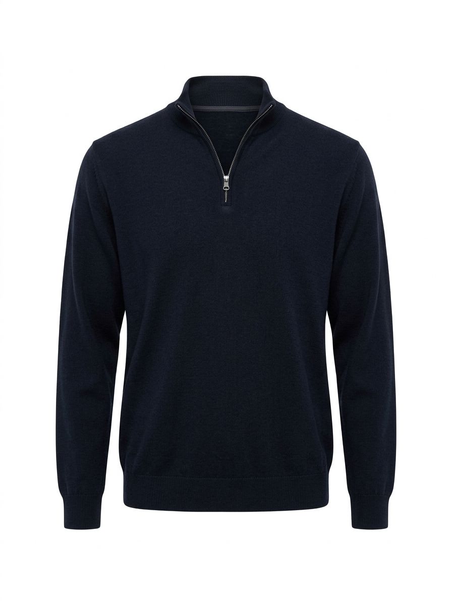 Wool &amp; Co Half-Zip Trui – Navy – Merino en Kasjmier