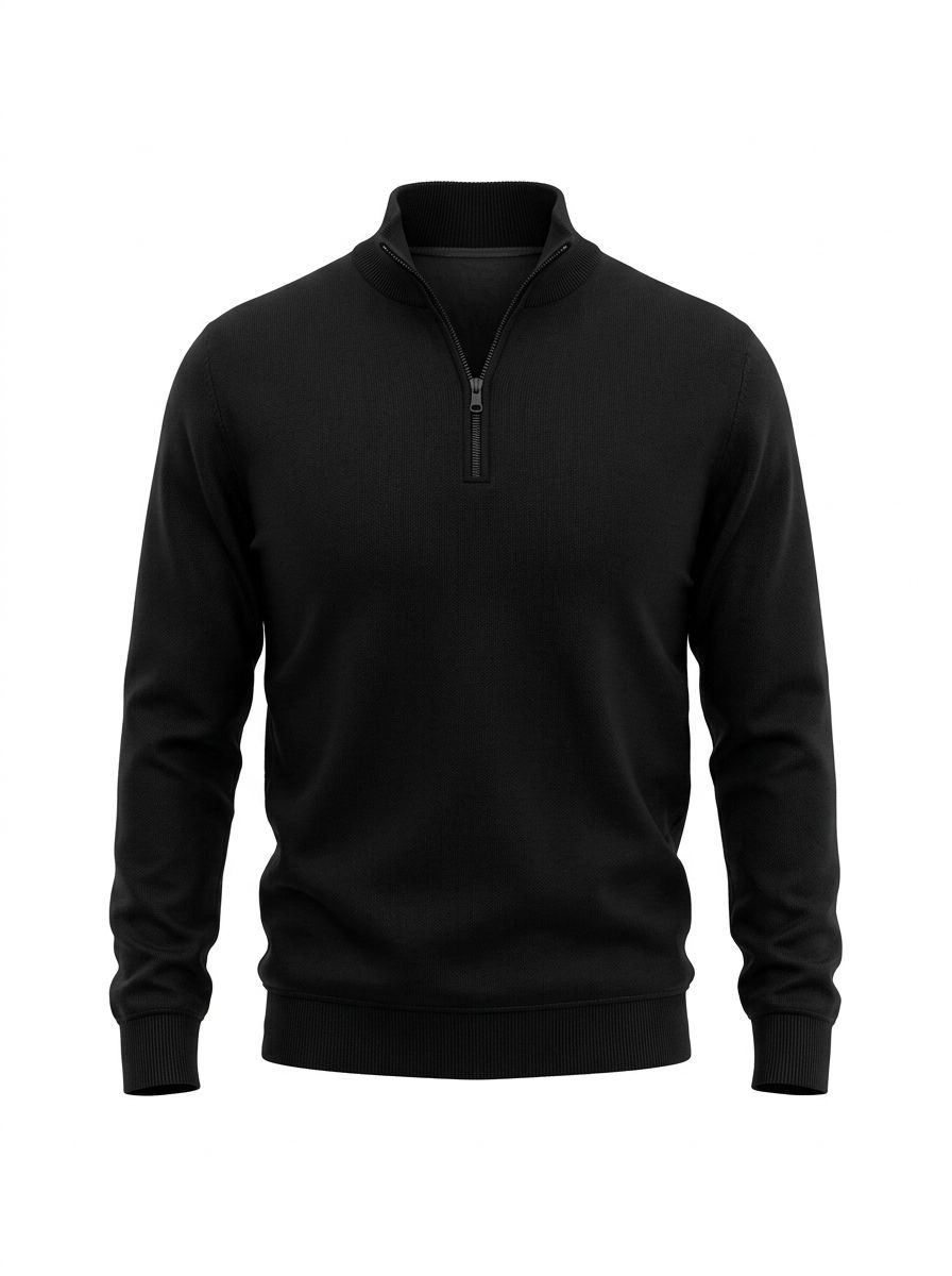 Wool &amp; Co Half-Zip Trui – Zwart – Merino en Kasjmier