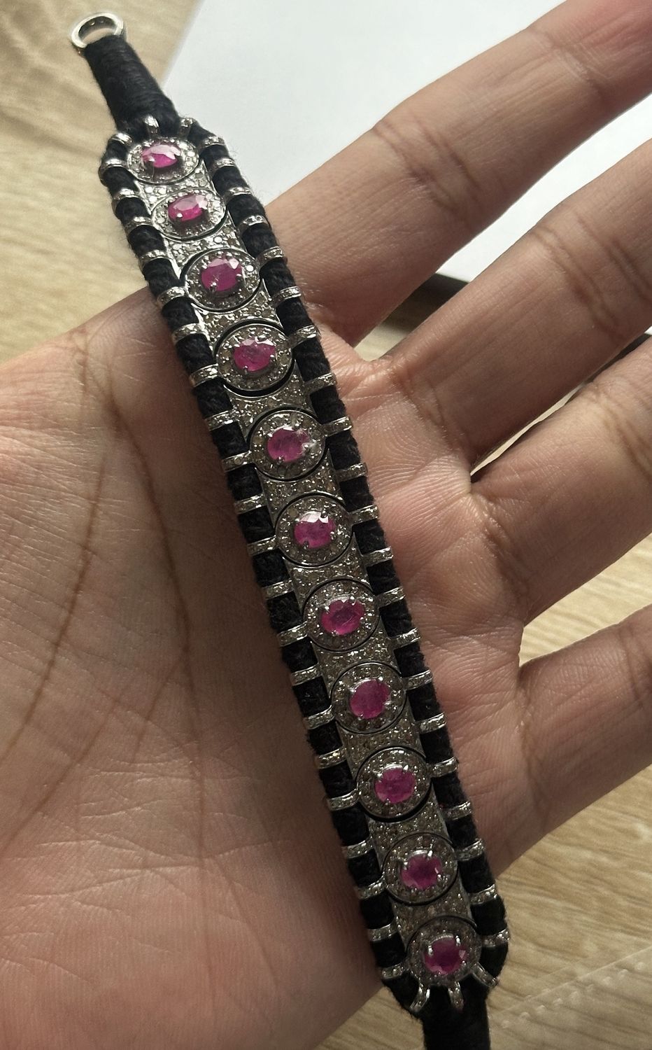 SB141 Macrame bracelet, Colour: SIL R-4.21ct D-3.26ct/14.59g