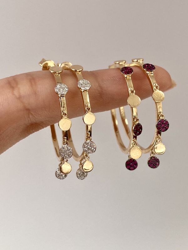 Pave dangle hoops 14KY