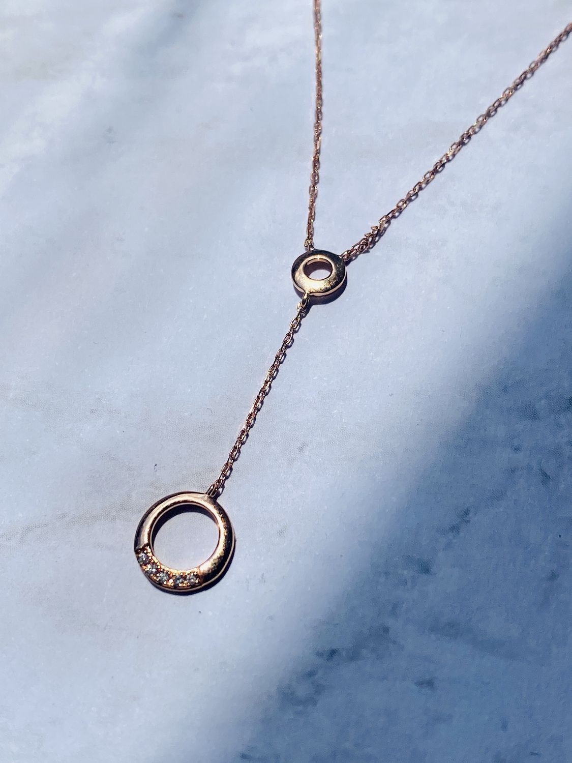 Hollow Circle Diamond Necklace 14KRG 0.02cts/1.31g