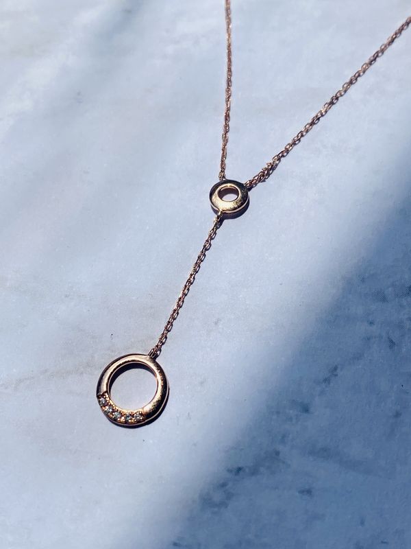 Hollow Circle Diamond Necklace 14KRG 0.02cts/1.31g