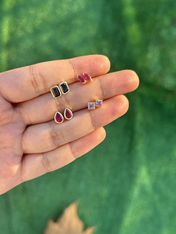 Mini Sapphire Bezel Cube Studs